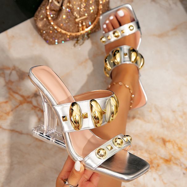 Elegant Silver High Heel Sandals For Women - Metallic Buckle Strappy Open Toe Slip-On Summer Shoes_vogvips.com