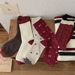 Women's Berry Red Knit Socks With Bow And Checkered Pattern, Medium Cuff, Breathable Cotton, All-Season Wear Polka Dot Stacked Socks_vogvips.com