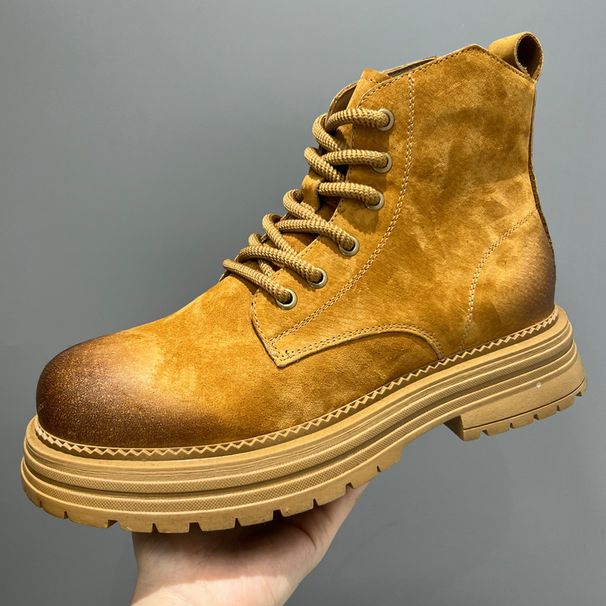 Leather Retro Martin Boots Men's Short Boots Rhubarb Boots Thick-soled Wear-resistant Tooling Boots_vogvips.com