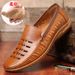2021 Summer Casual Sandals Men, Genuine Leather Slip-New With Cowhide Sole, Hollow Breathable Hole Shoes For Middle-Aged_vogvips.com