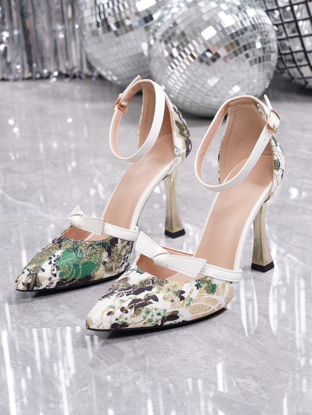 New Cross-border Spring-summer Floral Women's Shoes, Embroidered Shallow One-strap Toe Stiletto French Sandals, Pointed_vogvips.com