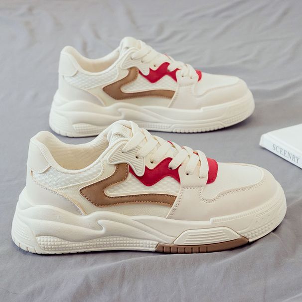 New Fashion Color Blocking Sports And Leisure For Autumn 2025, White Shoelaces, College Style, Plus Size Women's Shoes,_vogvips.com