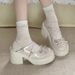 Thick Heeled Shoes With Unique Waterproof Platform, JK Height Increasing Bow, Mary Jane Women's Shoes, Thick Sole,_vogvips.com