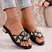 plus Size Studded Flat Sandals For Women Stone Pattern Low Heeled Beach Sandals Black Brown PU Upper Rubber Sole_vogvips.com
