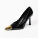 Black Patent Leather Metal Head High Heels Women's Thin Heels Pointed Head Not Tired Feet Shallow Mouth Sexy Single Shoes_vogvips.com