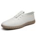 Suitable For All Seasons 【Hand-Sewn】Soft Leather Soft Sole Men's Slip-On Casual White Shoes_vogvips.com