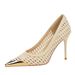 Women's Shoes Exquisite High Heels For Women, Versatile, Low Cut, Openwork Woven, Stiletto Heel, Metal Pointed Toe, Elegant Single Shoes._vogvips.com