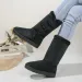 Women Snow Winter Mid-calf Warm Cotton Shoes Fashion Solid Color Button Ladies Brown Long Boots Plus Size 41 240830_vogvips.com
