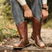 Men Vintage Embroidery Western Cowboy Square Toe On Mid Calf Riding Retro Distressed PU Leather Non Slip Outdoor Work_vogvips.com