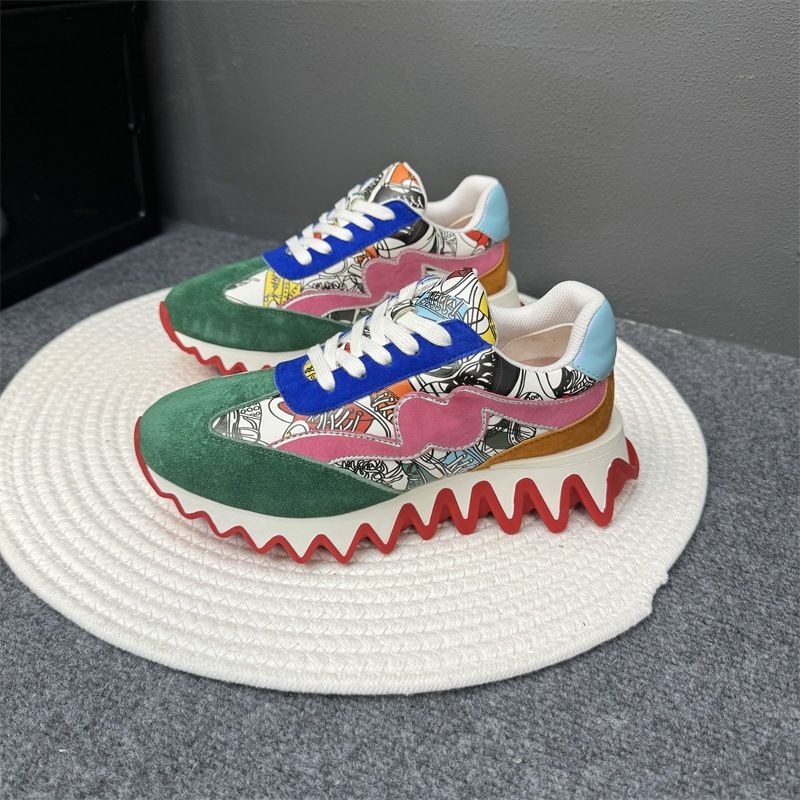 New Style Trendy High-End Red Shark Sole Dad Shoes Men Genuine Leather Color-Block Casual Sneakers Women_vogvips.com