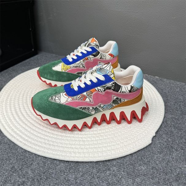 New Style Trendy High-End Red Shark Sole Dad Shoes Men Genuine Leather Color-Block Casual Sneakers Women_vogvips.com
