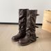 Retro Buckle Detail Stacked Knee High Boots For Women - Chunky Heel, Leather Look, Fashion Riding Boots, Black & Brown_vogvips.com