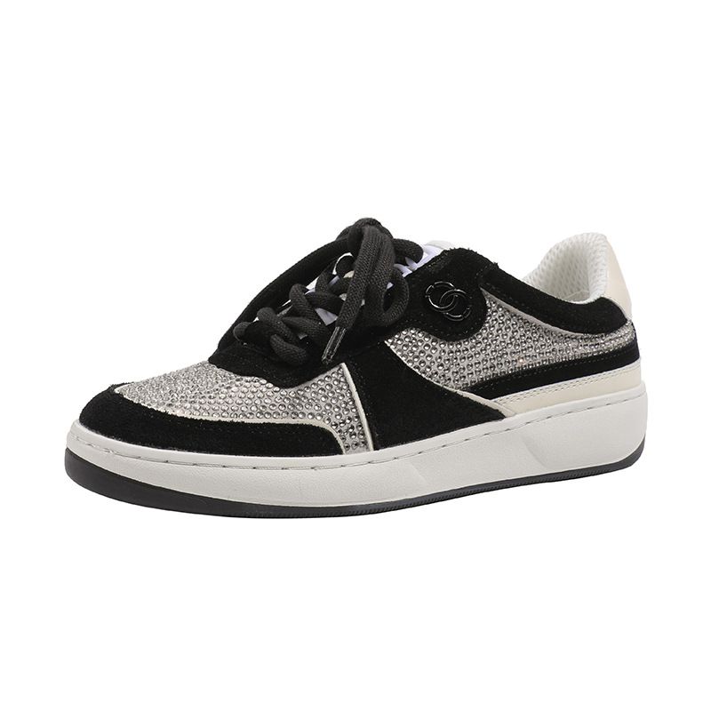 2026 New Spring Early Low Heel Flat Thick Sole Lace-up Shiny Round Toe Casual Sports Sneakers Women's Trendy Shoes_vogvips.com