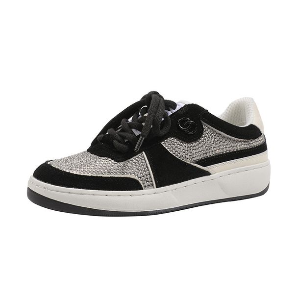 2026 New Spring Early Low Heel Flat Thick Sole Lace-up Shiny Round Toe Casual Sports Sneakers Women's Trendy Shoes_vogvips.com