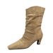 813-2 Retro Style Square Toe Western Cowboy For Women, Chunky Heel Suede Wrinkled Slouch , Fashion Mid-Calf Riding_vogvips.com