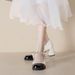 French Mary Jane Style Color Block Patent Leather Pearl Chunky Heel Single Shoes, High Heels For Women_vogvips.com