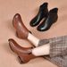 2024 New Chunky Heel Short Versatile Spring Single Boots Soft Sole Brown British Round Toe Autumn Winter Fleece-Lined_vogvips.com