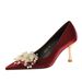 9527-H97 French-style Elegant High-heeled For Women With Rhinestone Flowers, Pointed Toe, Shallow Cut, Stiletto Heel,_vogvips.com