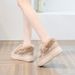 Women's Shoes Cotton Padded Snow Boots Women's Real Fur High Heels Genuine Leather Inner Height Increasing Dongda Single Shoes Velvet Leather Real Fur_vogvips.com