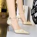 European And American Style High-heeled Shoes With Thin Heels, Shallow Pointed Toe, Vintage Rhinestone Hollow Strap_vogvips.com