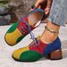 Women's Retro Color Blocked mid Heel Flats Lace up Suede Leather Shoes plus Size Autumn New Style_vogvips.com
