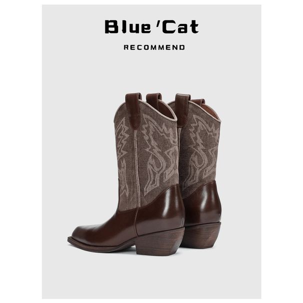 Celebrity Style ~ Brown Embroidered Western Cowboy For Women 2025 Summer New Genuine Leather Short Riding Boots_vogvips.com
