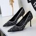 Women's Shoes Elegant High Heels For Women, Featuring Sequins, Beading, Pointed Toe, Low Cut, Stiletto Heels, Slip On Style._vogvips.com