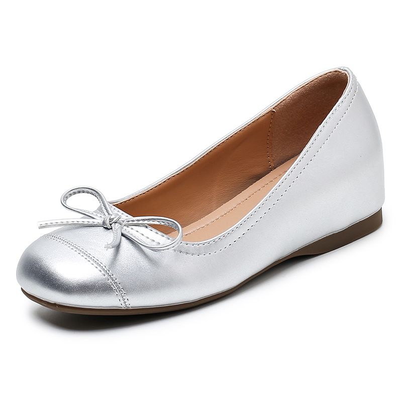 Elegant Ballet French Square Toe Shallow Mouth Bowknot Foot Slimming Hidden Wedge Soft Sole Loafers Versatile Single_vogvips.com
