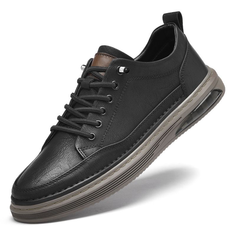 Men's Shoes Leather Men's Round Head Shallow Mouth Board Shoes Breathable Casual Shoes_vogvips.com