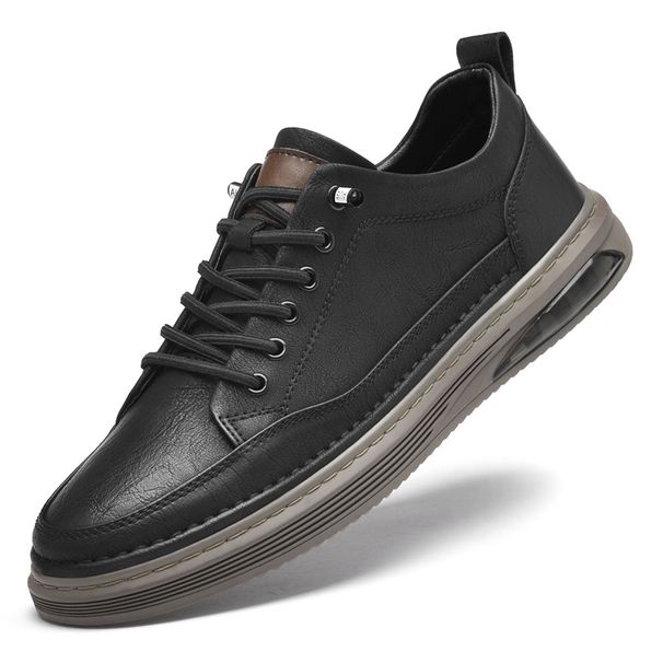 Men's Shoes Leather Men's Round Head Shallow Mouth Board Shoes Breathable Casual Shoes_vogvips.com