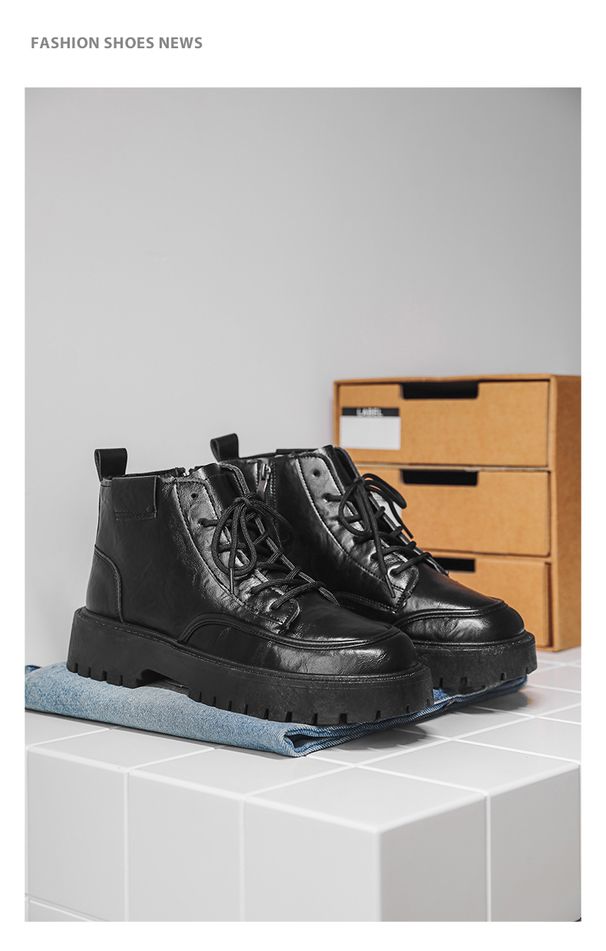New Leather Spring Men's Shoes High-top Men's Heightening Tooling Martin Boots_vogvips.com