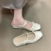 Women's Summer Mule Sandals With Internal Height Increase, Thick Bowknot, Soft Sole, Nude Pink, Closed-toe, For Outdoor_vogvips.com