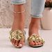 plus Size Studded Flat Sandals For Women Stone Pattern Low Heeled Beach Sandals Black Brown PU Upper Rubber Sole_vogvips.com