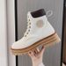 Grape Mom Same ~ Genuine Leather Yellow Martin Thick Sole Short British Style Boots 42 Large Size 41-43_vogvips.com