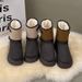 SHLIANG Vintage Buckle Detor Snow Boots Women Winter Mix Color Suede Snow Boots Woman Short Plush Platform Warm Booties Female X0061_vogvips.com