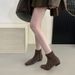 Fashion 2025 Winter New Square Toe Chunky Heel Suede Korean Style Ankle Slim Short Boots For Women Versatile_vogvips.com