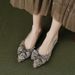 Pointed Flat-soled Single Shoes, Women's Bows, One Pedal, Rhinestone Ladyshoes, Women's Soft-soled Shallow-mouth Large-size Women's Shoes_vogvips.com