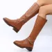 Retro Brown Knee High Large-sized Low Platform Long Autumn Pu Leather Zipper Womens Warm Boots 240911_vogvips.com