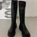 Black Knee-High With Skirt Thick Sole For Women 2024 New Autumn Slimming Short Boots_vogvips.com
