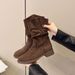 Genuine Leather Wrinkled Slouch 2025 Autumn Winter New Style Round Toe Slimming Chunky Heel Fashion Short Boots_vogvips.com
