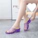Women's Summer Crystal Plastic Slippers For All Seasons, Fashionable Wedge Heel , Non-Slip And Odor-Resistant, High Heel Chunky Heel For Home Use_vogvips.com