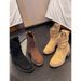 2026 Vintage Round Toe Short For Women Autumn New Fahion Veratile Caual Mid-Calf Wrinkled Wetern Stacked Martin_vogvips.com