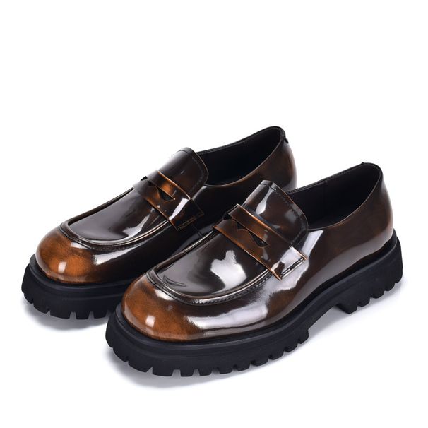 Thick Soled Loafers, Korean Version, Casual Trendy. First Layer Cowhide, One Step Shiny Leather, Comfortable And_vogvips.com