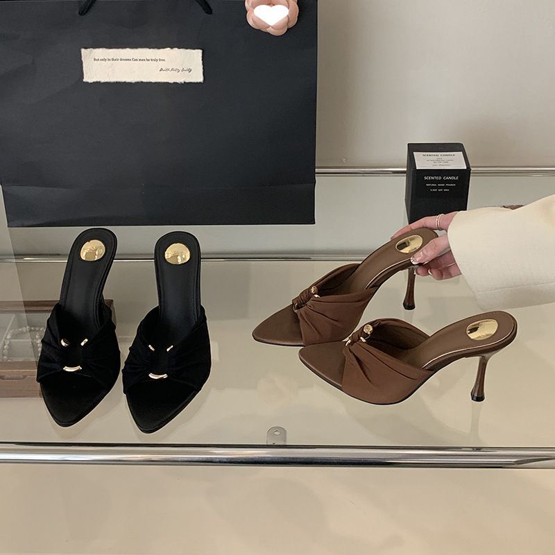 Summer Fashion Open-toe Women's Shoes, Elegant Pointed-toe Satin Sandals, European And American Style High Heels With_vogvips.com