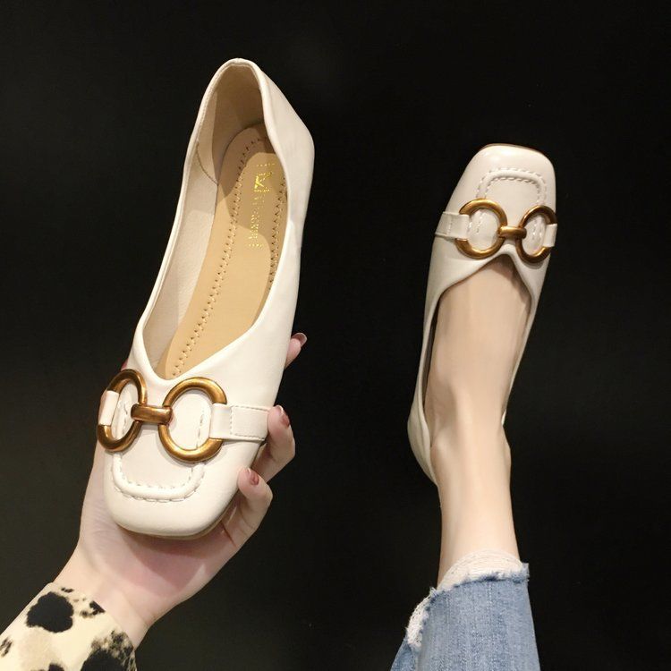 Women's Single Leather Shoes 2025 New Summer Absolute Flat Bottom And Autumn Shallow Mouth Versatile Square Head Spring_vogvips.com