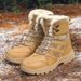 Men's Casual Winter Snow Boots With Thick Fleece Lining, Slip-Resistant Rubber Sole, Side Zipper For Easy Wear, Brown/Black, Sizes 39-46_vogvips.com
