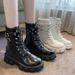 Chunky Platform Women's Combat Boots With Buckle Detail - Winter Warm Lined Round Toe Ankle Boots_vogvips.com