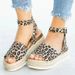 Women's Shoes Large Size Summer Wish Heel Buckle Sandals For Women Leopard Print Rope Braided Wedge Heel_vogvips.com