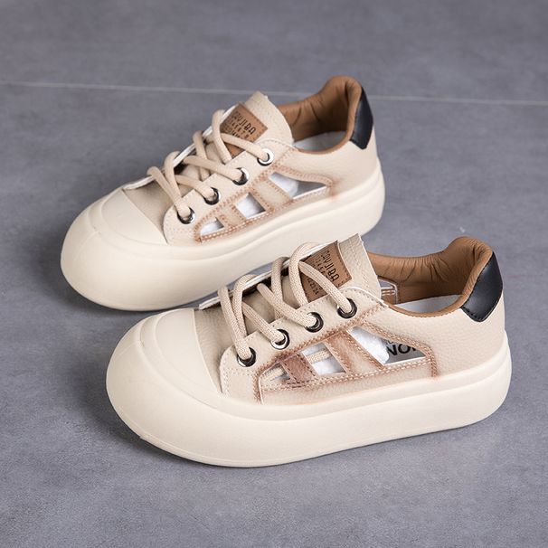Muffin Sole White Shoes Student Big Head Casual Shoes Round Head Hollow Hole Shoes Women_vogvips.com