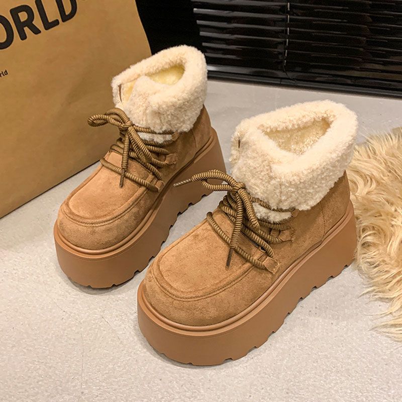 Short Tube Thick-soled Snow Boots Women's Fleece Thickened Heightening Thermal Cotton Shoes_vogvips.com